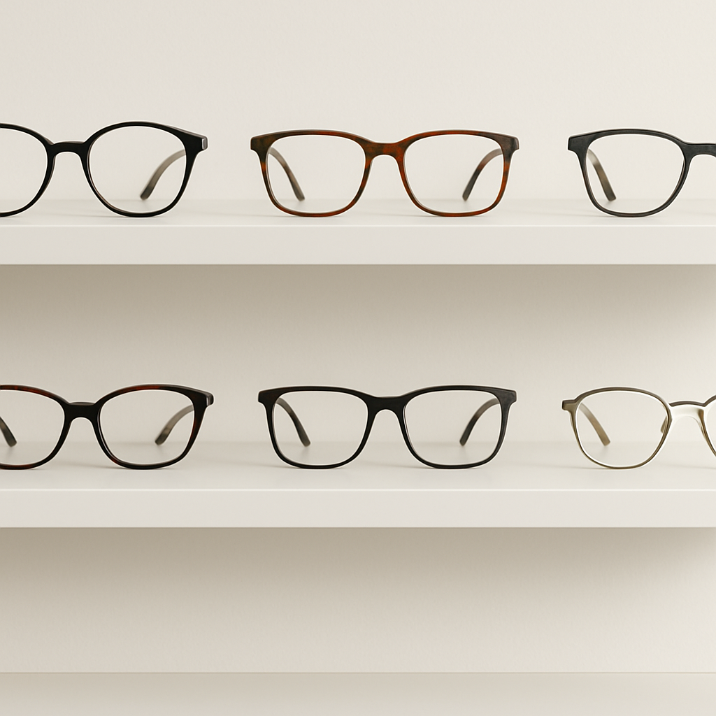 Selection of prescription eyeglass frames displayed at Comfort View